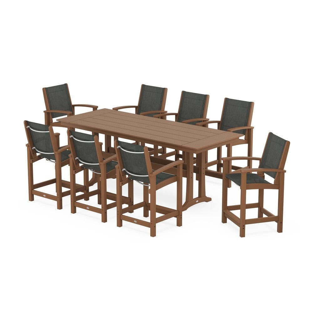POLYWOOD® Outdoor Furniture POLYWOOD® - Coastal 9-Piece Farmhouse Counter Set with Trestle Legs - PWS1898