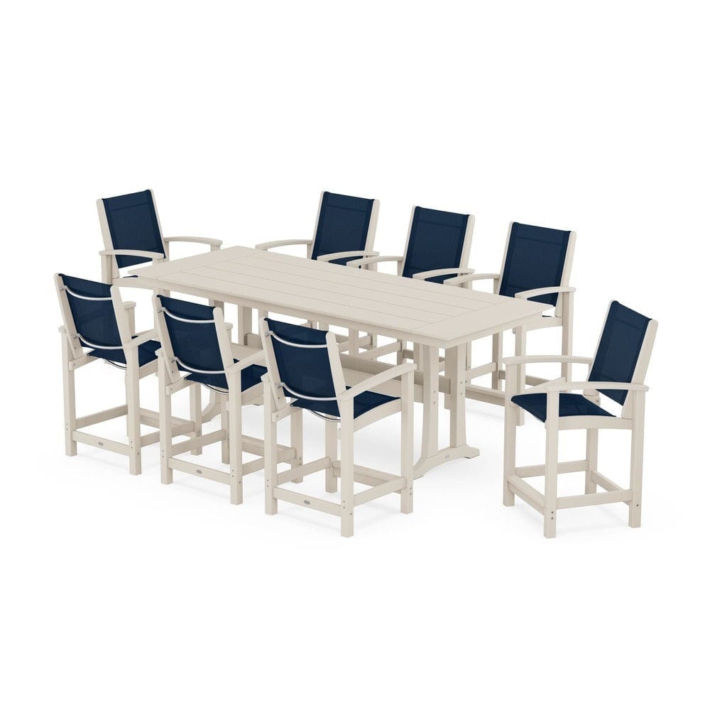 POLYWOOD® - Coastal 9-Piece Farmhouse Counter Set with Trestle Legs - PWS1898 Outdoor Furniture POLYWOOD®