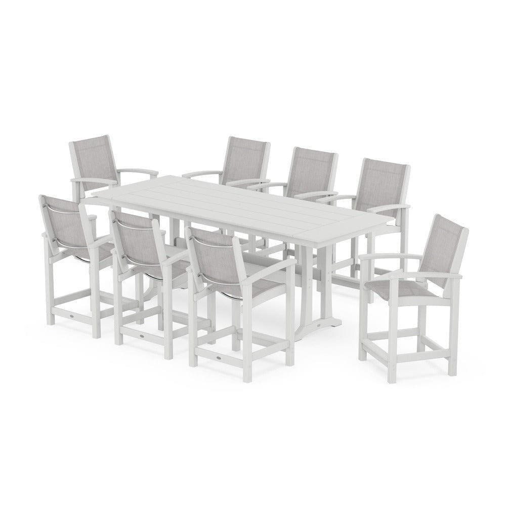 POLYWOOD® - Coastal 9-Piece Farmhouse Counter Set with Trestle Legs - PWS1898