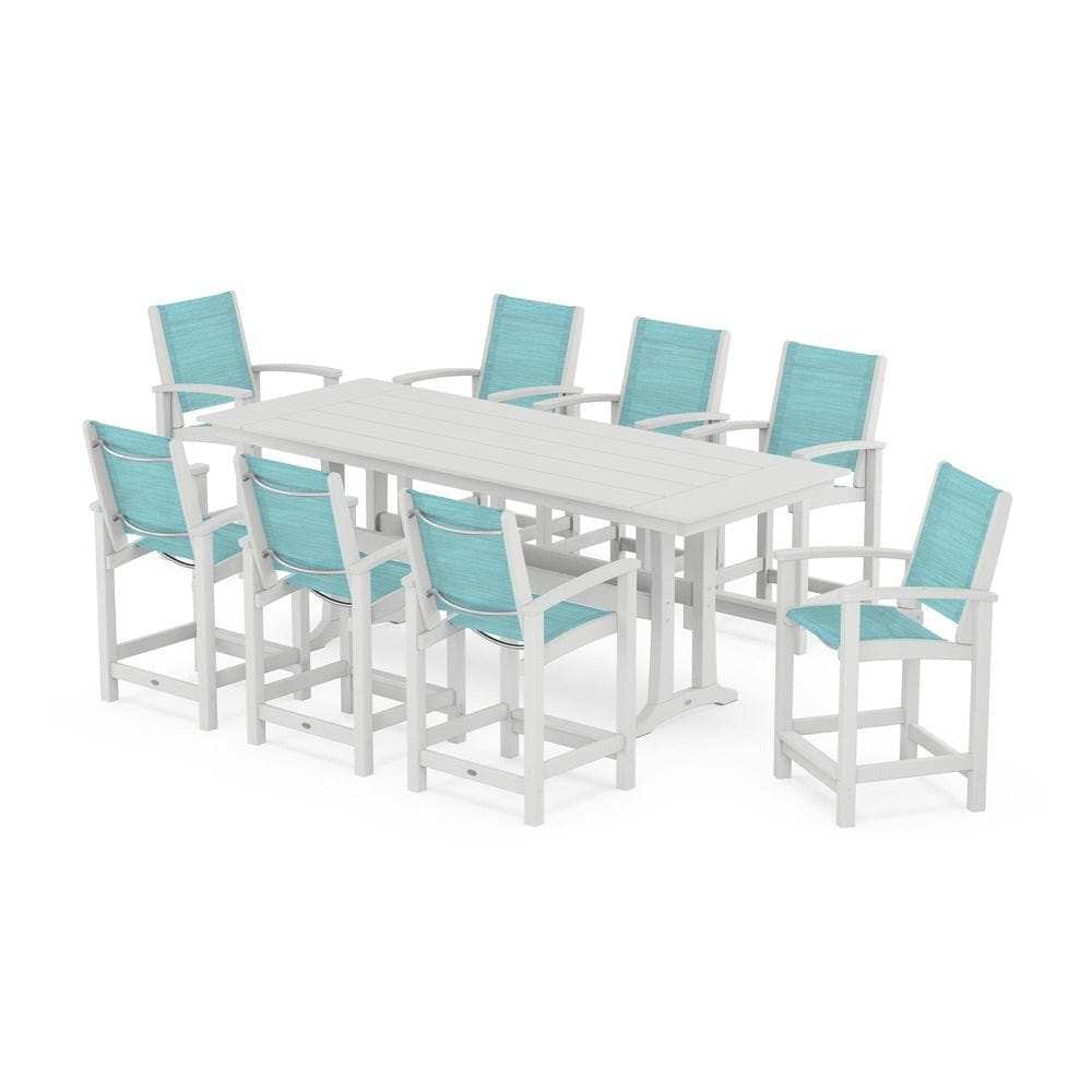 POLYWOOD® - Coastal 9-Piece Farmhouse Counter Set with Trestle Legs - PWS1898