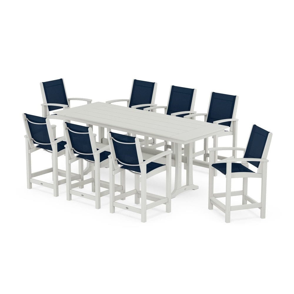 POLYWOOD® - Coastal 9-Piece Farmhouse Counter Set with Trestle Legs - PWS1898