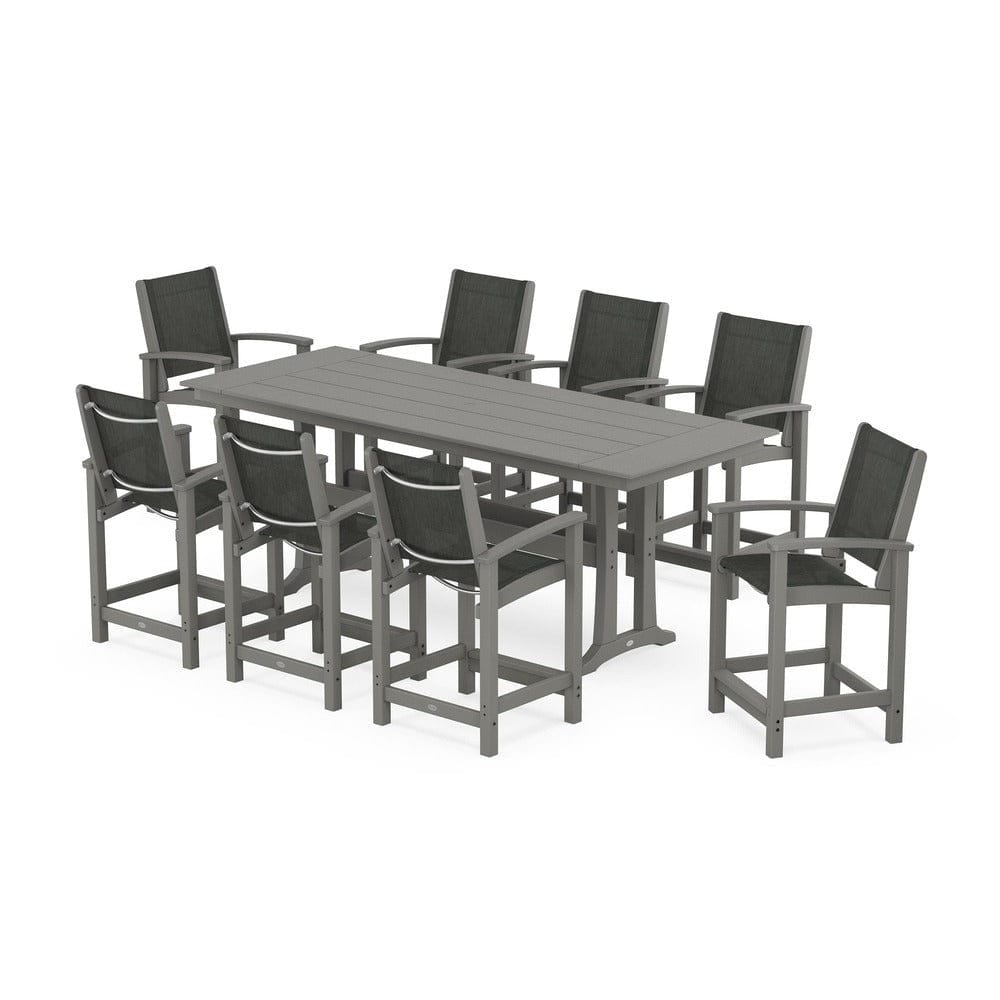 POLYWOOD® - Coastal 9-Piece Farmhouse Counter Set with Trestle Legs - PWS1898 Outdoor Furniture POLYWOOD®