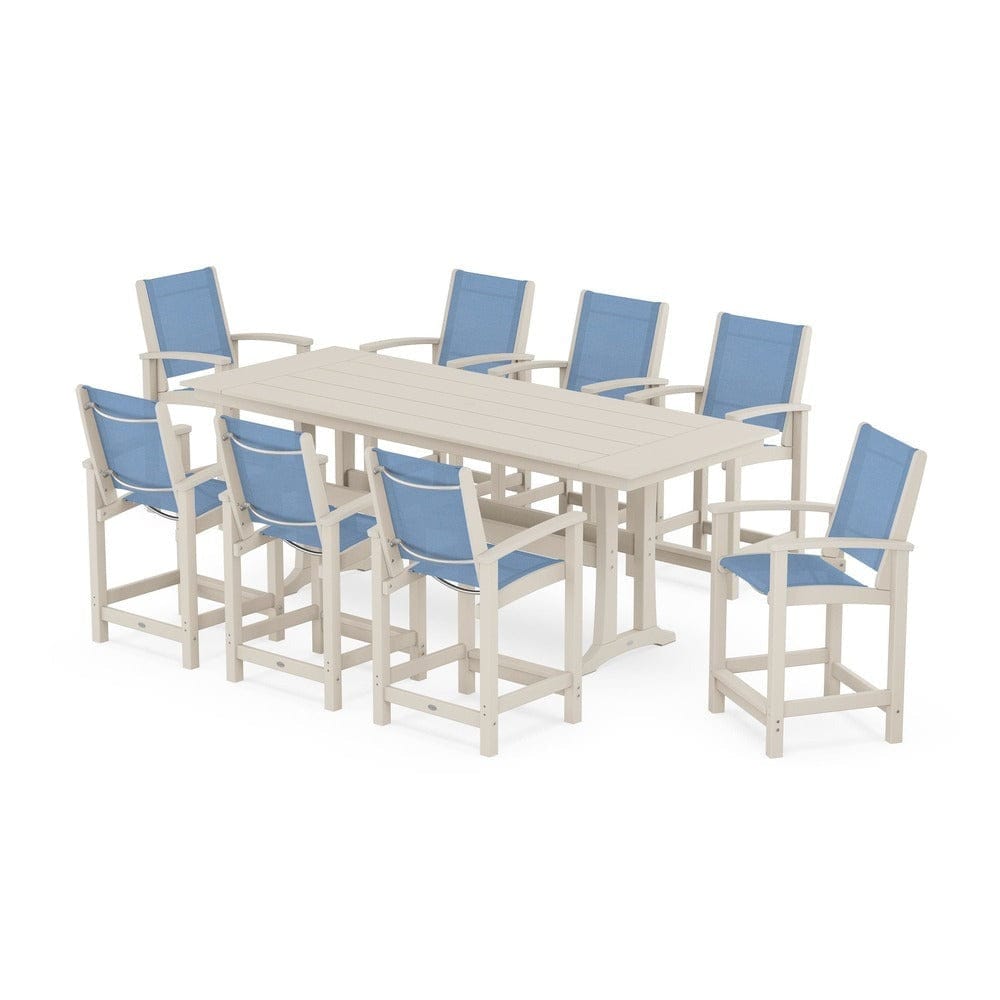 POLYWOOD® - Coastal 9-Piece Farmhouse Counter Set with Trestle Legs - PWS1898 Outdoor Furniture POLYWOOD®