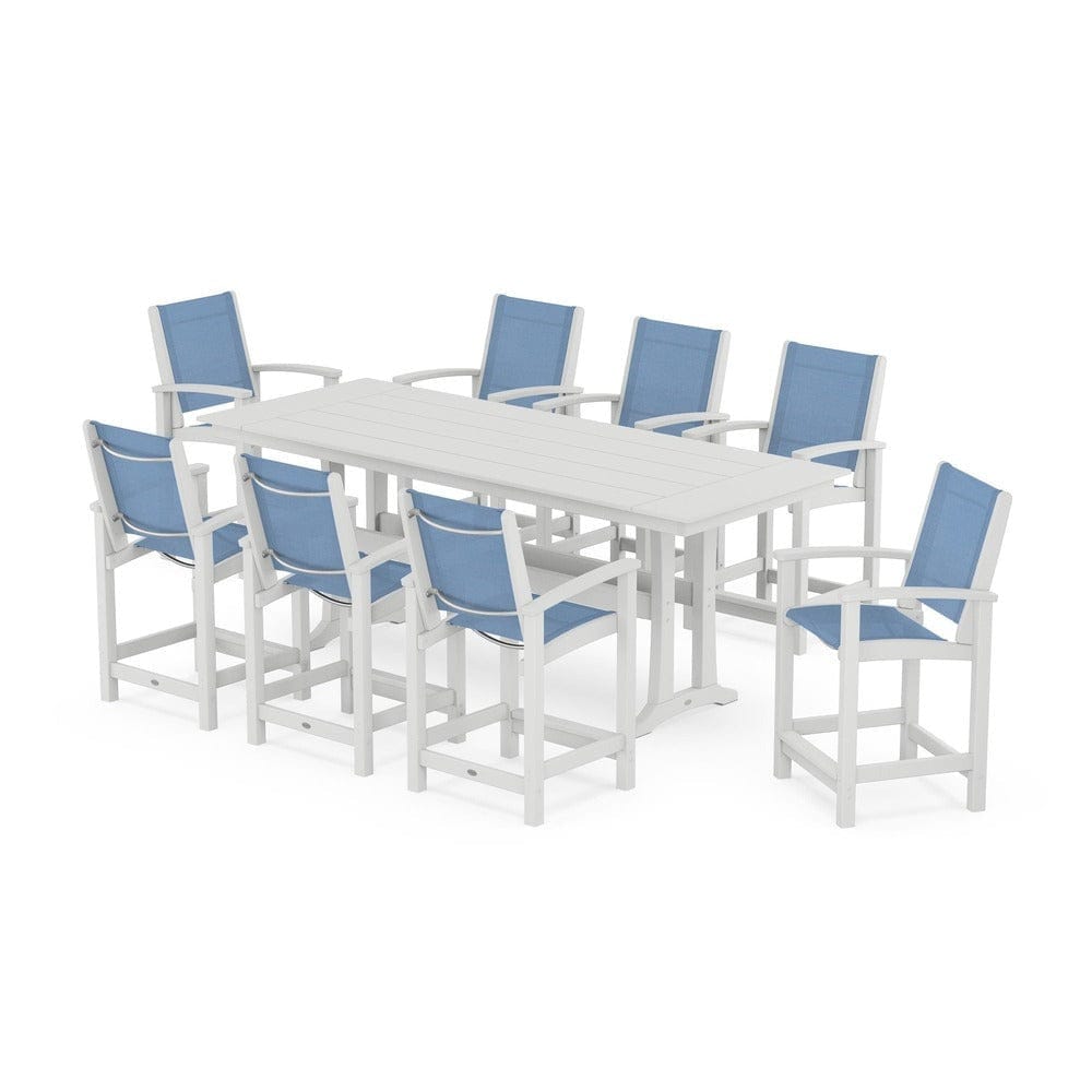 POLYWOOD® - Coastal 9-Piece Farmhouse Counter Set with Trestle Legs - PWS1898 Outdoor Furniture POLYWOOD®
