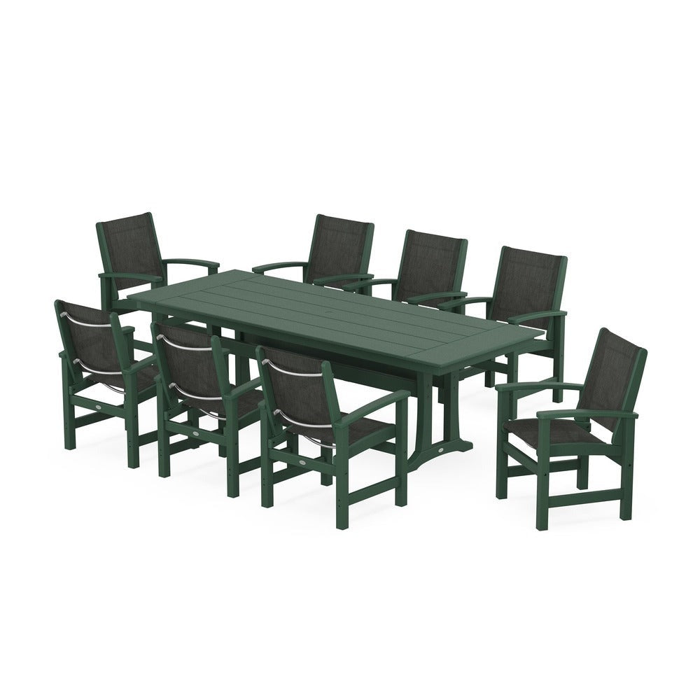 POLYWOOD® - Coastal 9-Piece Farmhouse Dining Set with Trestle Legs - PWS1448-1 Outdoor Furniture POLYWOOD®