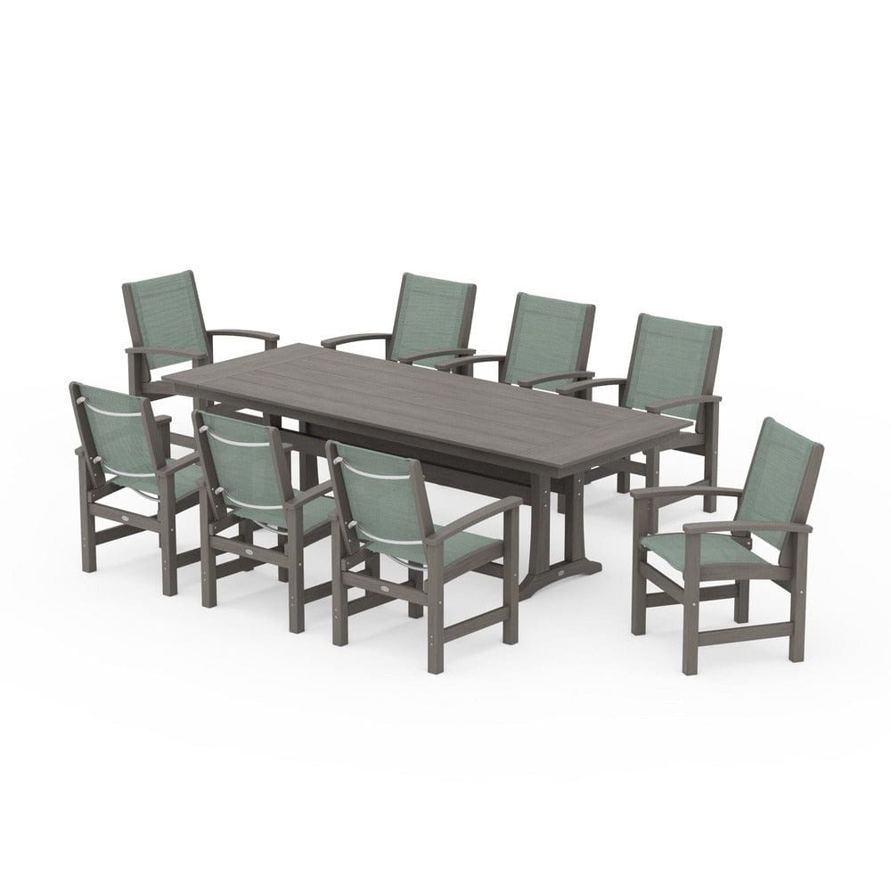POLYWOOD® Outdoor Furniture POLYWOOD® - Coastal 9-Piece Farmhouse Dining Set with Trestle Legs - PWS1448-1