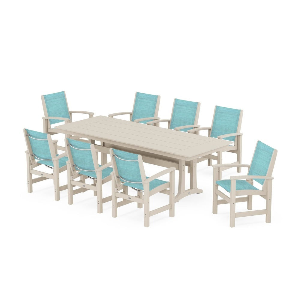 POLYWOOD® - Coastal 9-Piece Farmhouse Dining Set with Trestle Legs - PWS1448-1 Outdoor Furniture POLYWOOD®