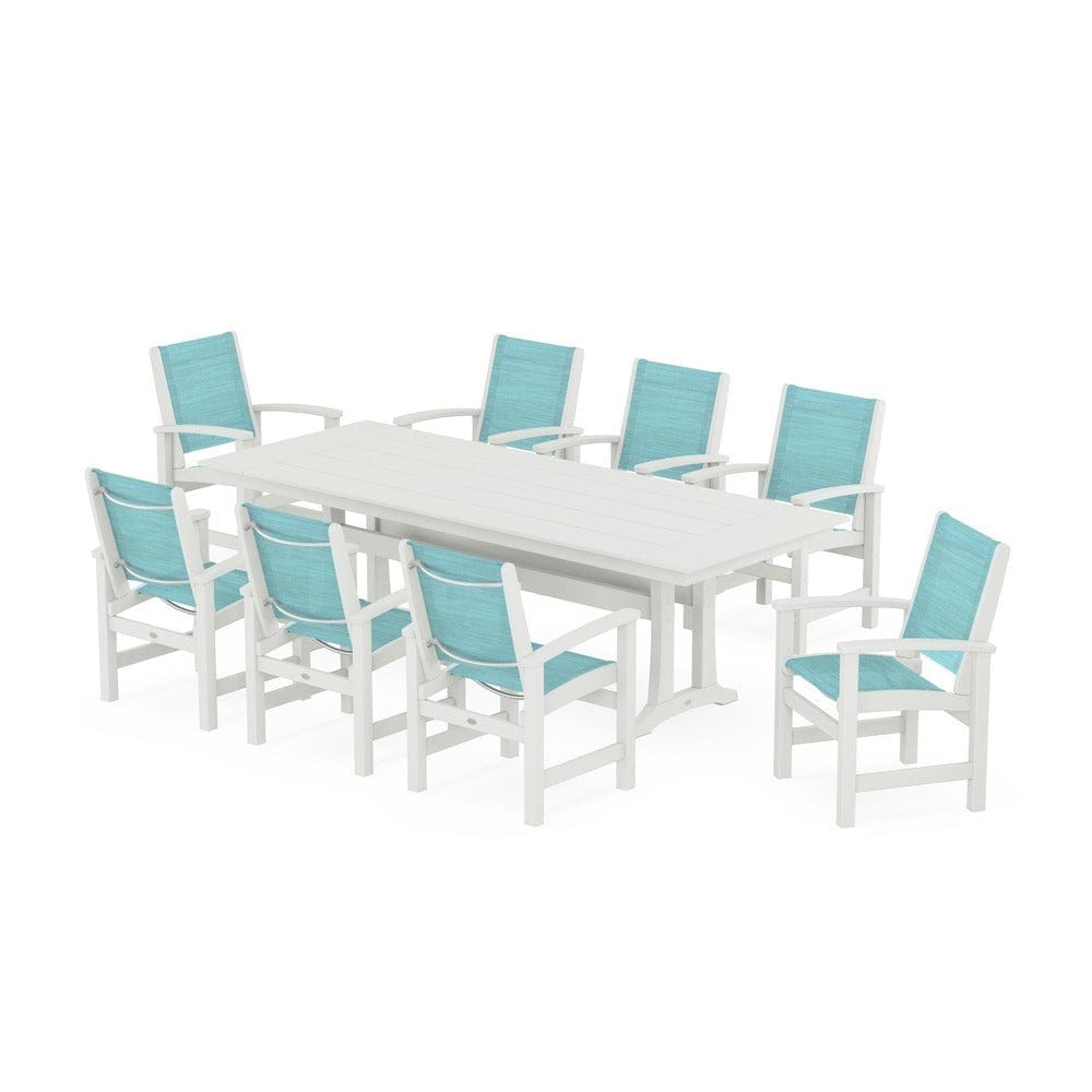 POLYWOOD® - Coastal 9-Piece Farmhouse Dining Set with Trestle Legs - PWS1448-1