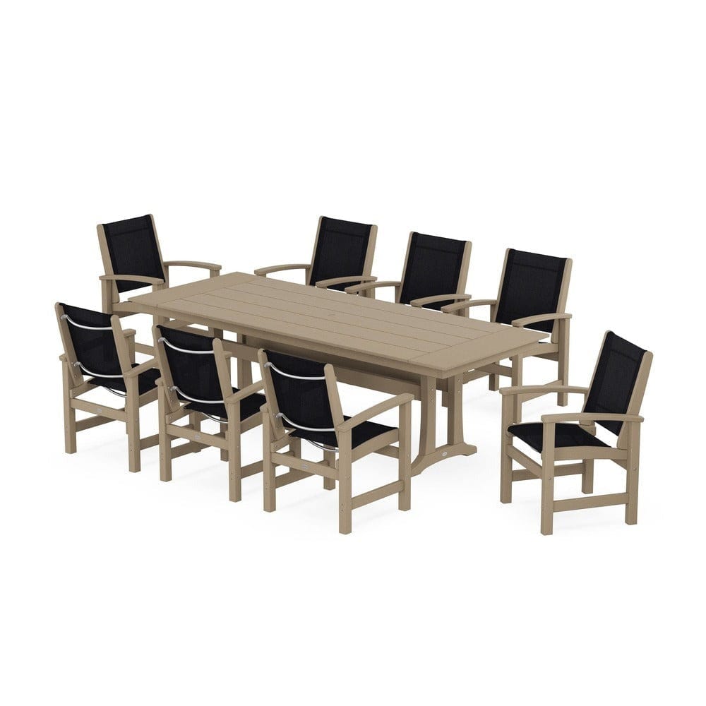 POLYWOOD® - Coastal 9-Piece Farmhouse Dining Set with Trestle Legs - PWS1448-1
