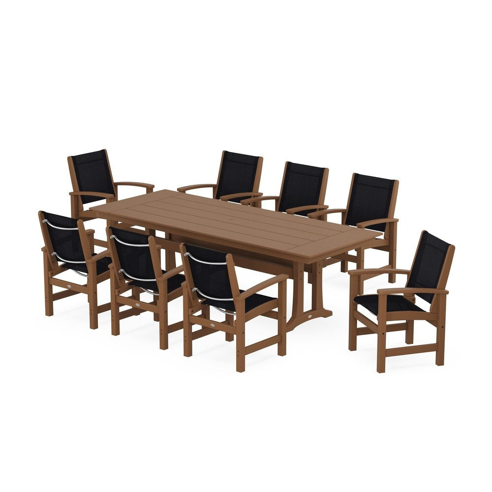 POLYWOOD® - Coastal 9-Piece Farmhouse Dining Set with Trestle Legs - PWS1448-1 Outdoor Furniture POLYWOOD®