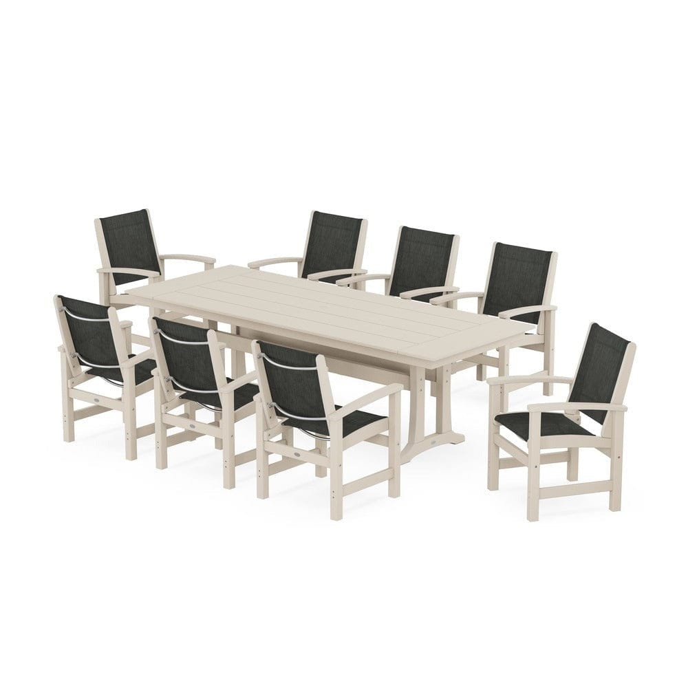 POLYWOOD® - Coastal 9-Piece Farmhouse Dining Set with Trestle Legs - PWS1448-1
