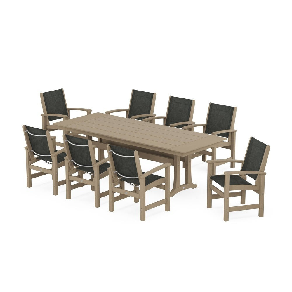 POLYWOOD® - Coastal 9-Piece Farmhouse Dining Set with Trestle Legs - PWS1448-1