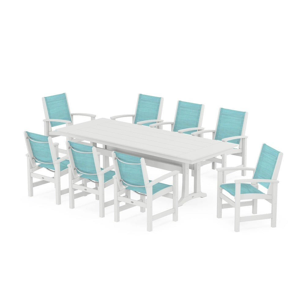 POLYWOOD® - Coastal 9-Piece Farmhouse Dining Set with Trestle Legs - PWS1448-1 Outdoor Furniture POLYWOOD®
