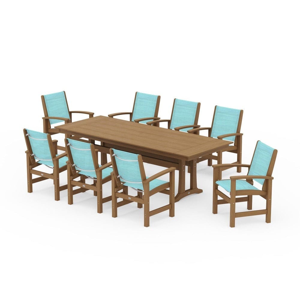 POLYWOOD® - Coastal 9-Piece Farmhouse Dining Set with Trestle Legs - PWS1448-1