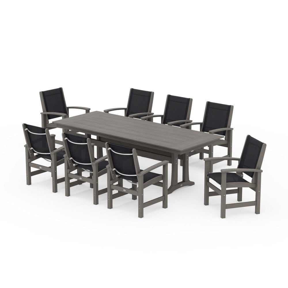 POLYWOOD® - Coastal 9-Piece Farmhouse Dining Set with Trestle Legs - PWS1448-1