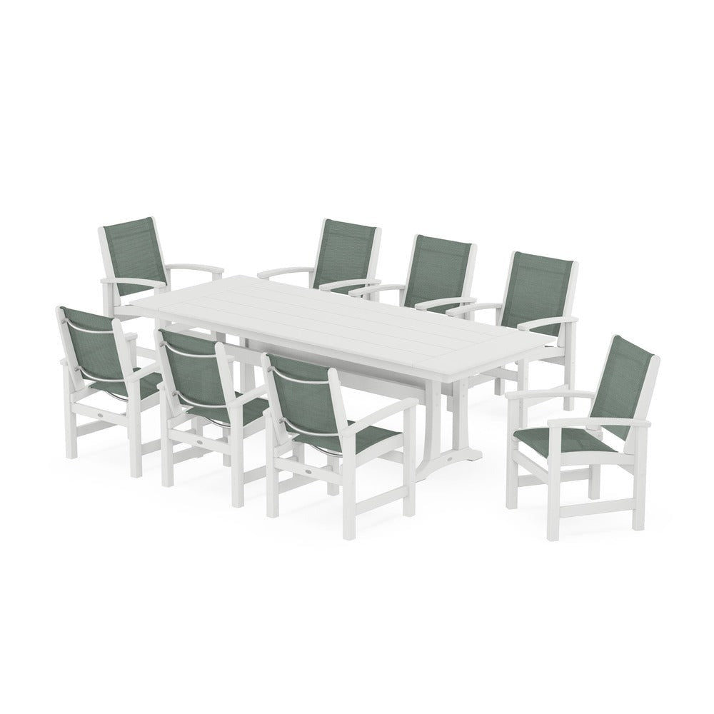 POLYWOOD® - Coastal 9-Piece Farmhouse Dining Set with Trestle Legs - PWS1448-1