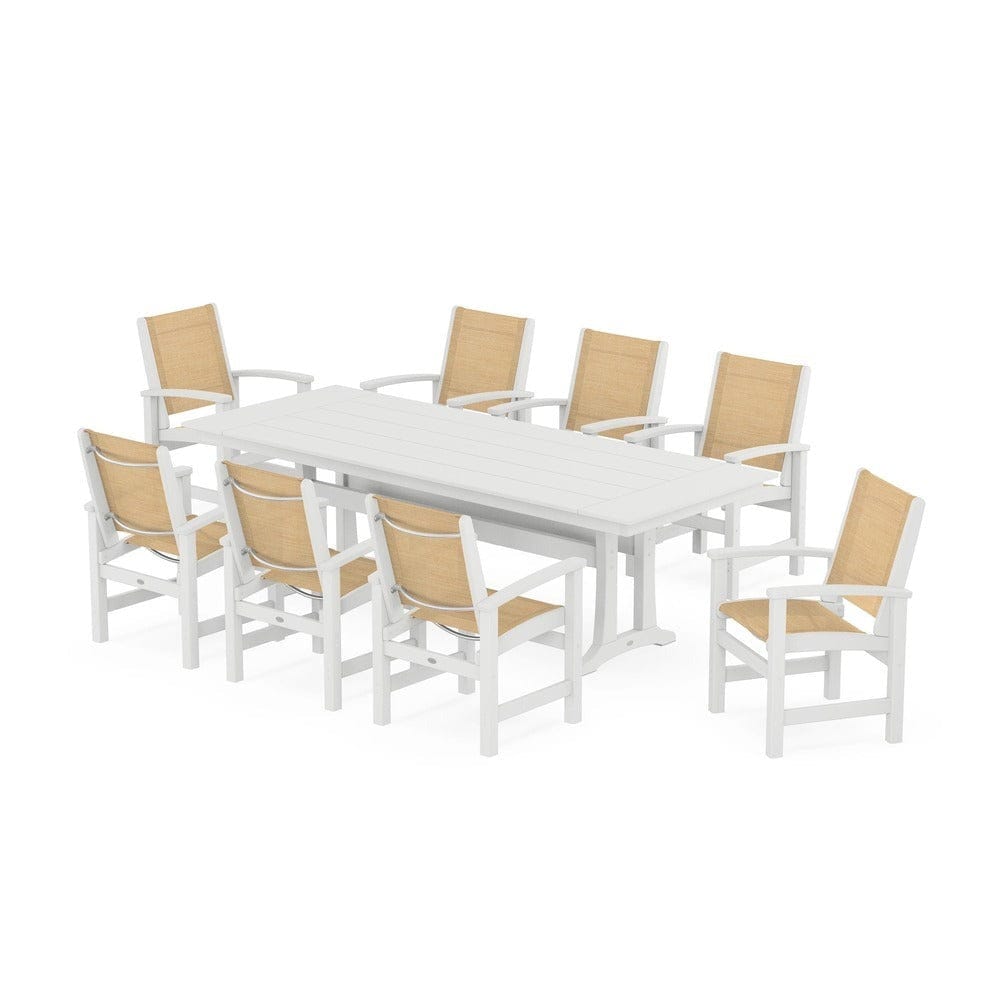 POLYWOOD® - Coastal 9-Piece Farmhouse Dining Set with Trestle Legs - PWS1448-1