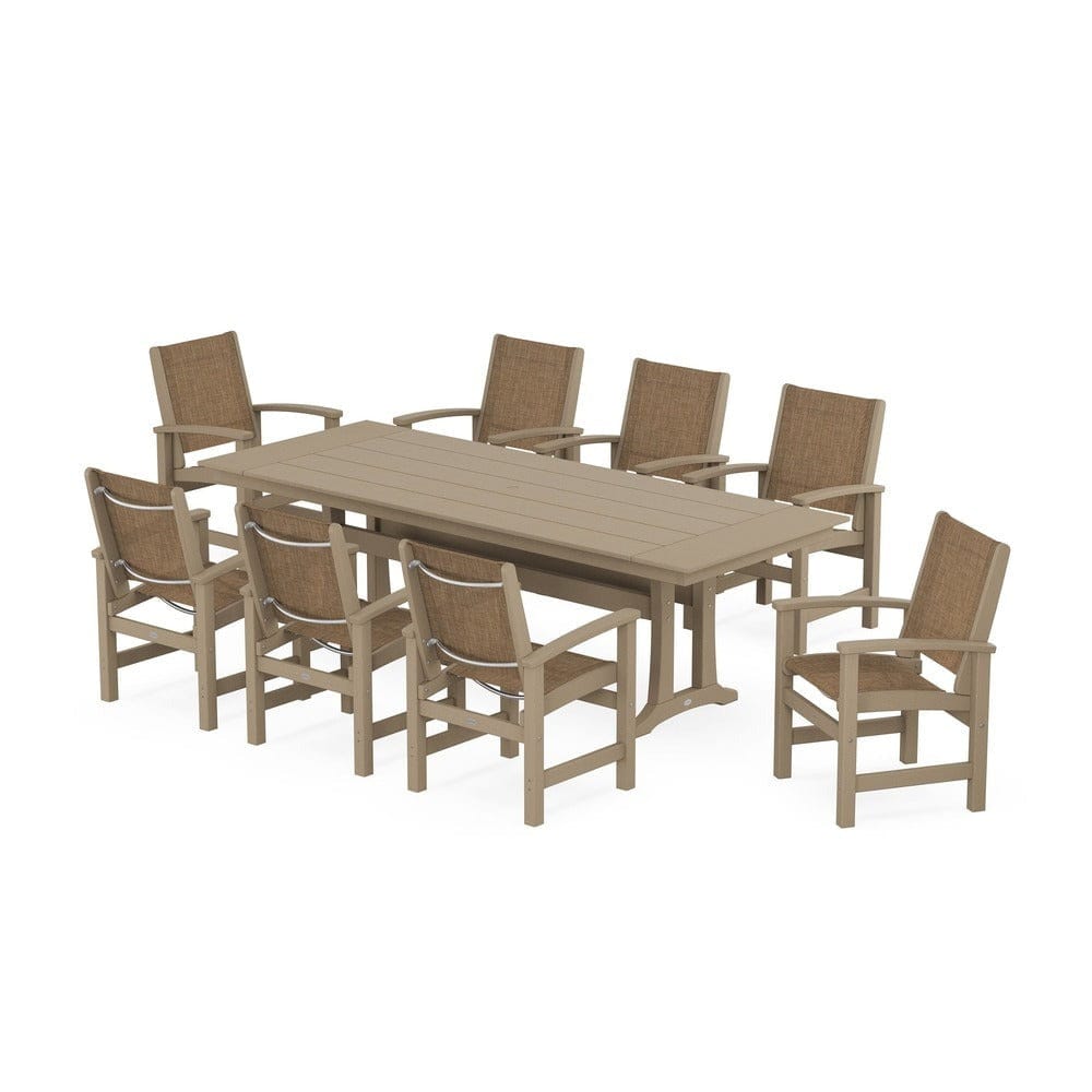 POLYWOOD® - Coastal 9-Piece Farmhouse Dining Set with Trestle Legs - PWS1448-1