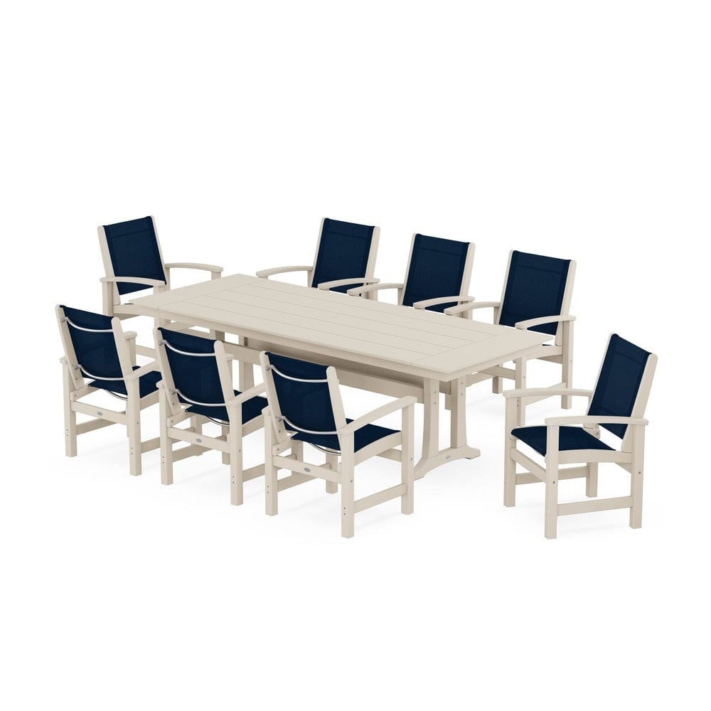 POLYWOOD® - Coastal 9-Piece Farmhouse Dining Set with Trestle Legs - PWS1448-1