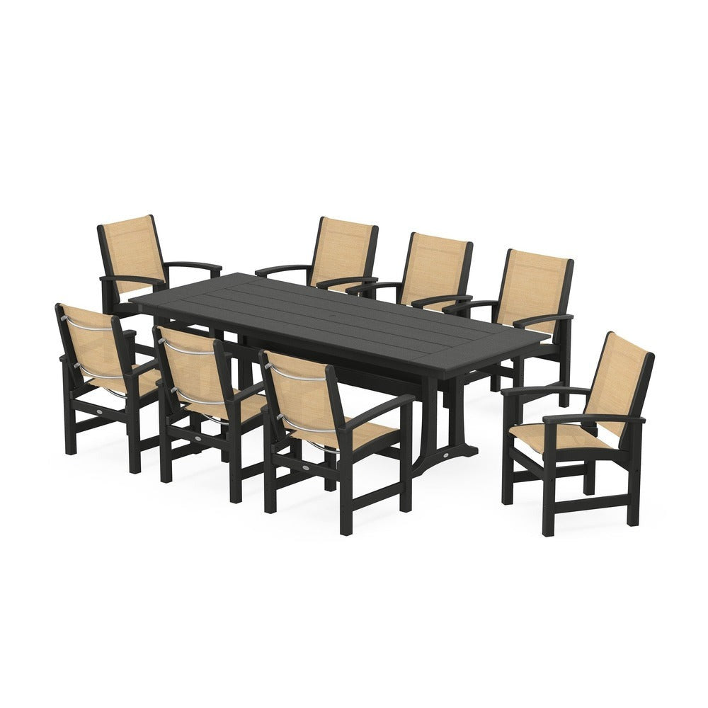POLYWOOD® - Coastal 9-Piece Farmhouse Dining Set with Trestle Legs - PWS1448-1 Outdoor Furniture POLYWOOD®