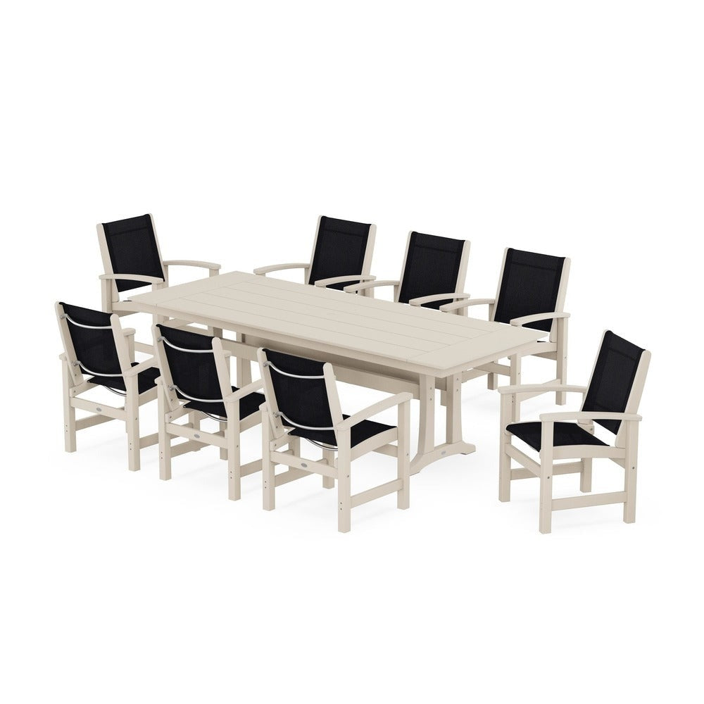 POLYWOOD® - Coastal 9-Piece Farmhouse Dining Set with Trestle Legs - PWS1448-1