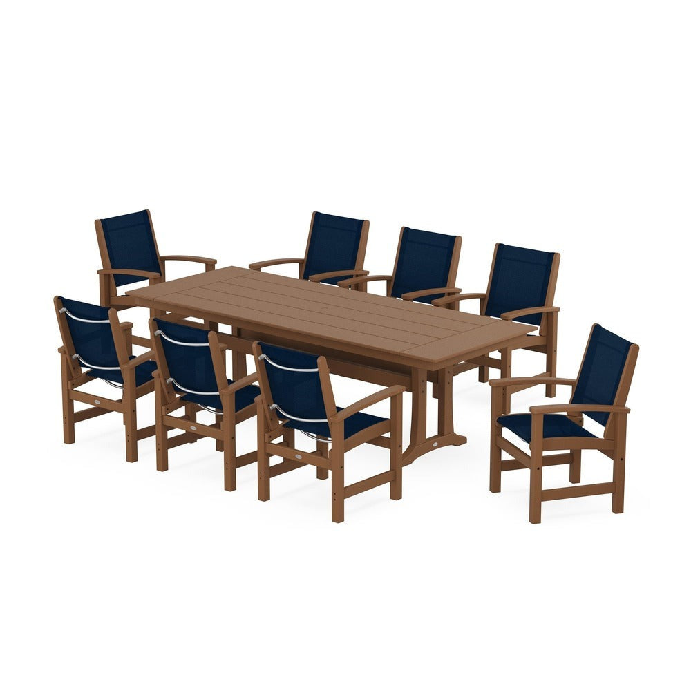 POLYWOOD® - Coastal 9-Piece Farmhouse Dining Set with Trestle Legs - PWS1448-1 Outdoor Furniture POLYWOOD®