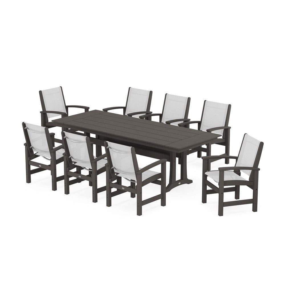 POLYWOOD® - Coastal 9-Piece Farmhouse Dining Set with Trestle Legs - PWS1448-1