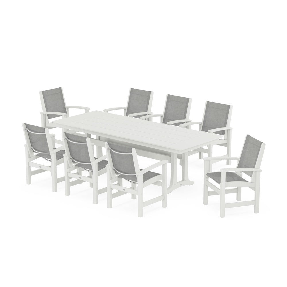 POLYWOOD® - Coastal 9-Piece Farmhouse Dining Set with Trestle Legs - PWS1448-1 Outdoor Furniture POLYWOOD®