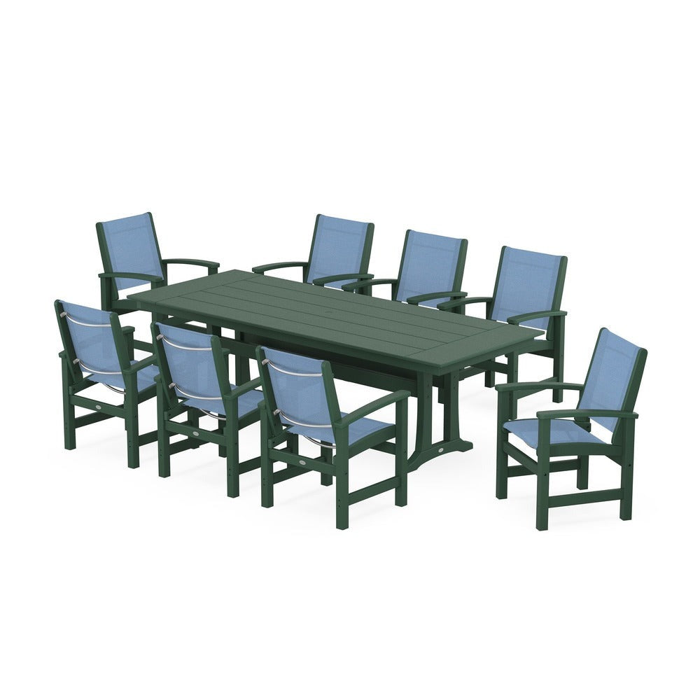 POLYWOOD® - Coastal 9-Piece Farmhouse Dining Set with Trestle Legs - PWS1448-1 Outdoor Furniture POLYWOOD®