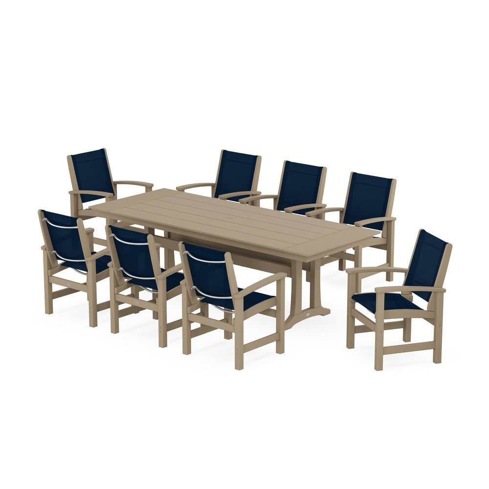 POLYWOOD® - Coastal 9-Piece Farmhouse Dining Set with Trestle Legs - PWS1448-1 Outdoor Furniture POLYWOOD®