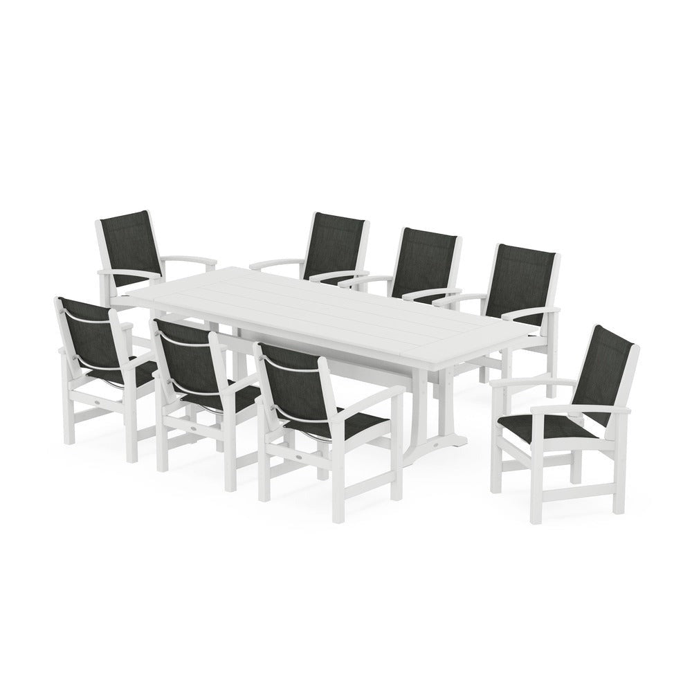 POLYWOOD® - Coastal 9-Piece Farmhouse Dining Set with Trestle Legs - PWS1448-1