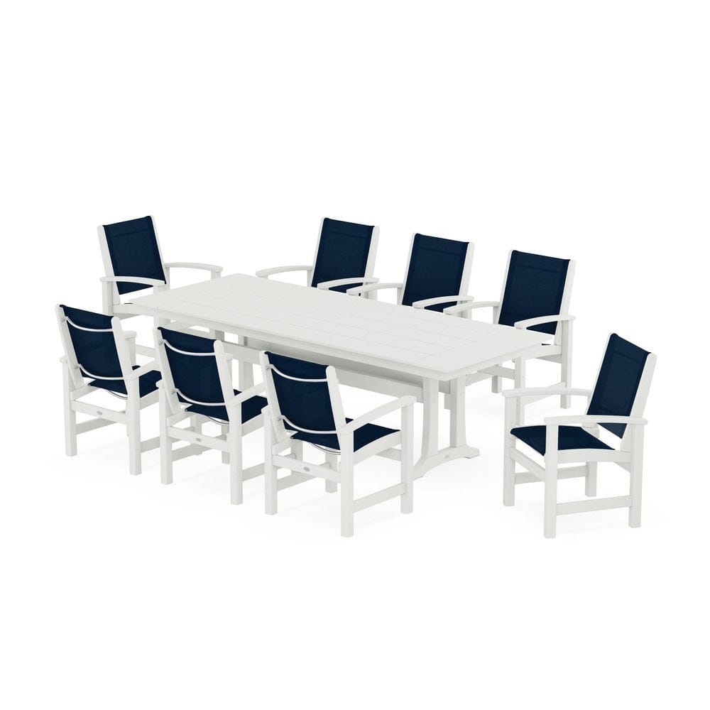 POLYWOOD® - Coastal 9-Piece Farmhouse Dining Set with Trestle Legs - PWS1448-1