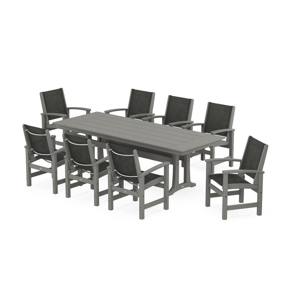 POLYWOOD® - Coastal 9-Piece Farmhouse Dining Set with Trestle Legs - PWS1448-1