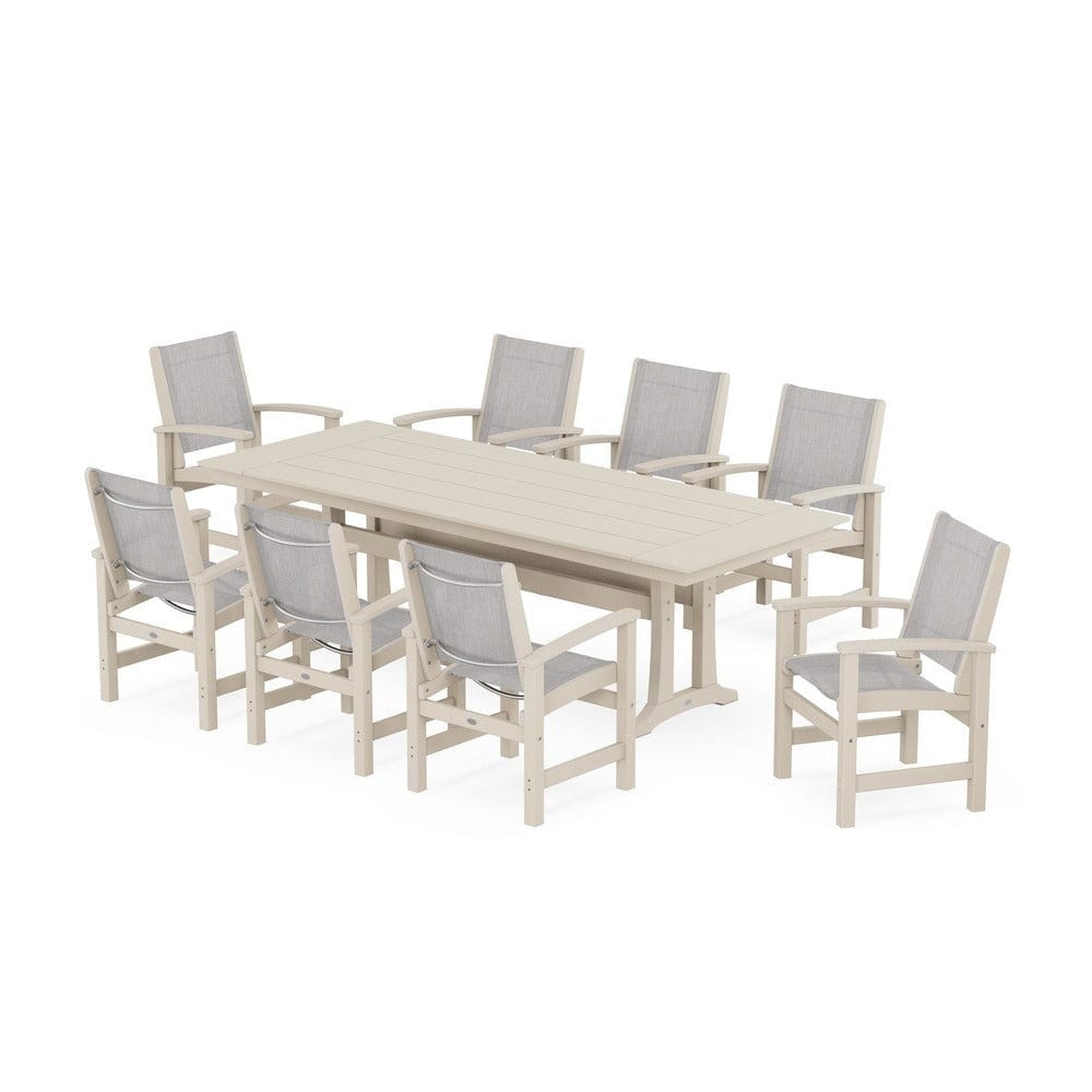 POLYWOOD® - Coastal 9-Piece Farmhouse Dining Set with Trestle Legs - PWS1448-1