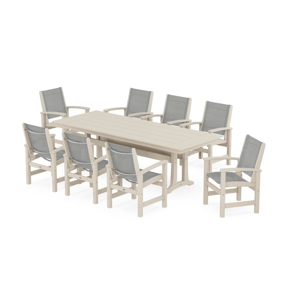 POLYWOOD® - Coastal 9-Piece Farmhouse Dining Set with Trestle Legs - PWS1448-1