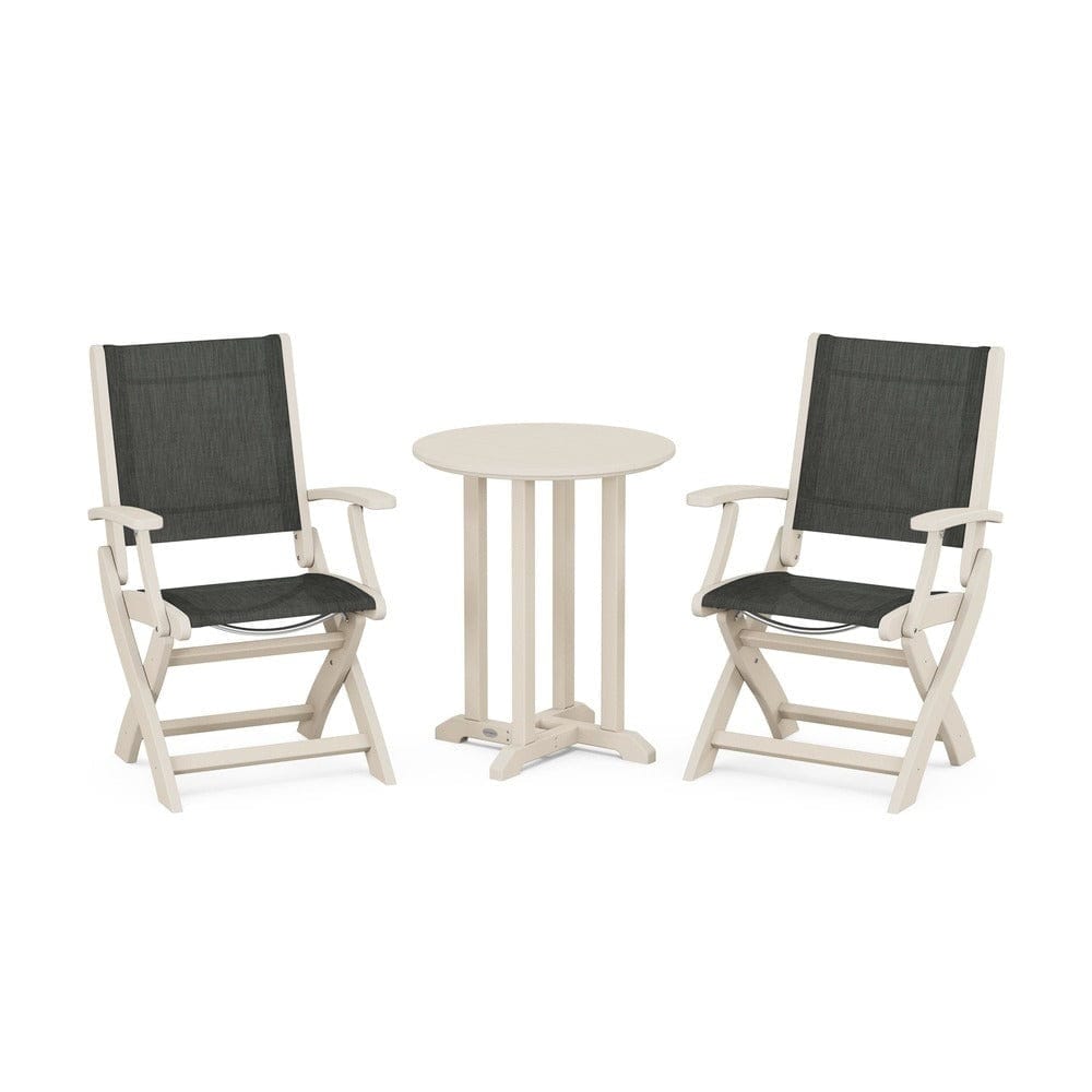 POLYWOOD® Outdoor Furniture Sand / Ember Sling POLYWOOD® - Coastal Folding 3-Piece Round Bistro Dining Set - PWS1295
