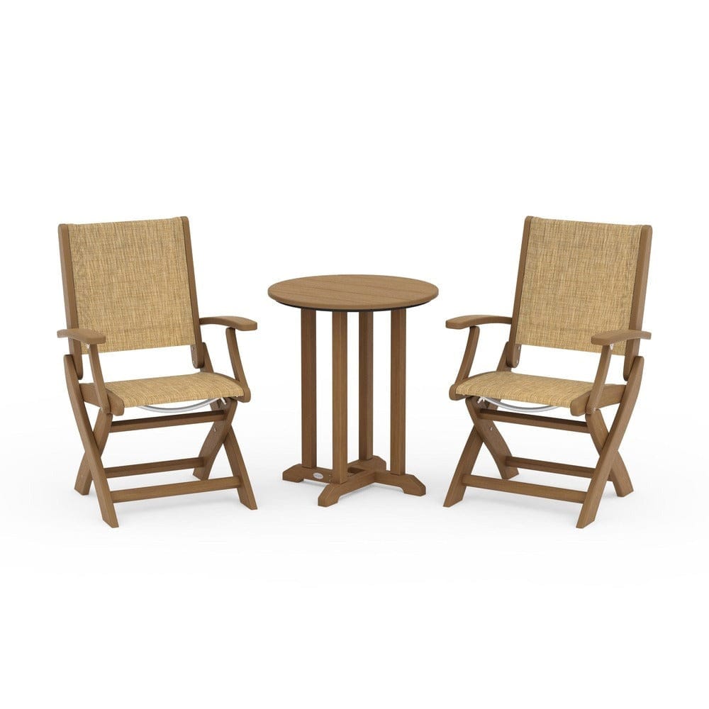 POLYWOOD® Outdoor Furniture Natural / Burlap Sling POLYWOOD® - Coastal Folding 3-Piece Round Bistro Dining Set - PWS1295