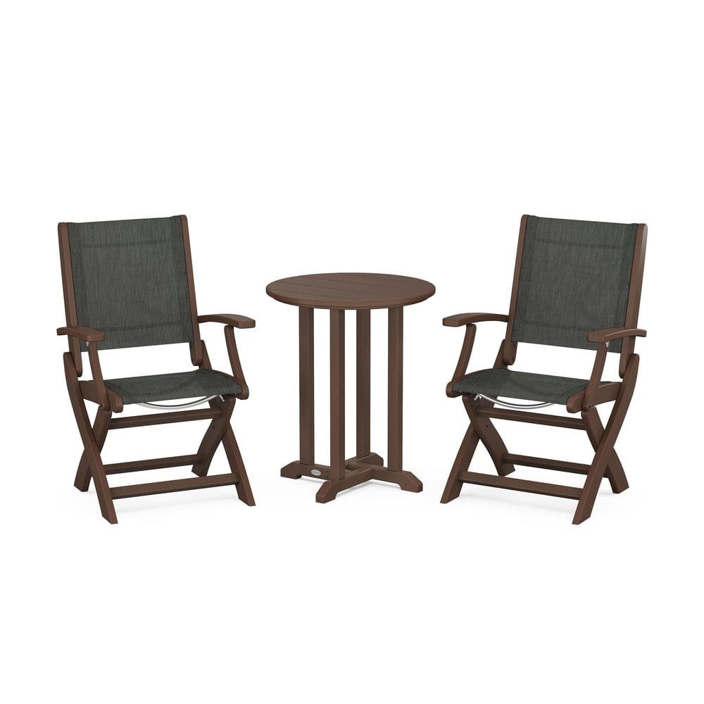 POLYWOOD® Outdoor Furniture Mahogany / Ember Sling POLYWOOD® - Coastal Folding 3-Piece Round Bistro Dining Set - PWS1295