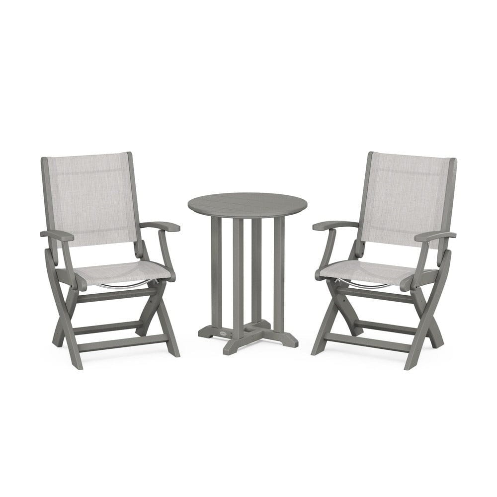 POLYWOOD® Outdoor Furniture Slate Grey / Parchment Sling POLYWOOD® - Coastal Folding 3-Piece Round Bistro Dining Set - PWS1295