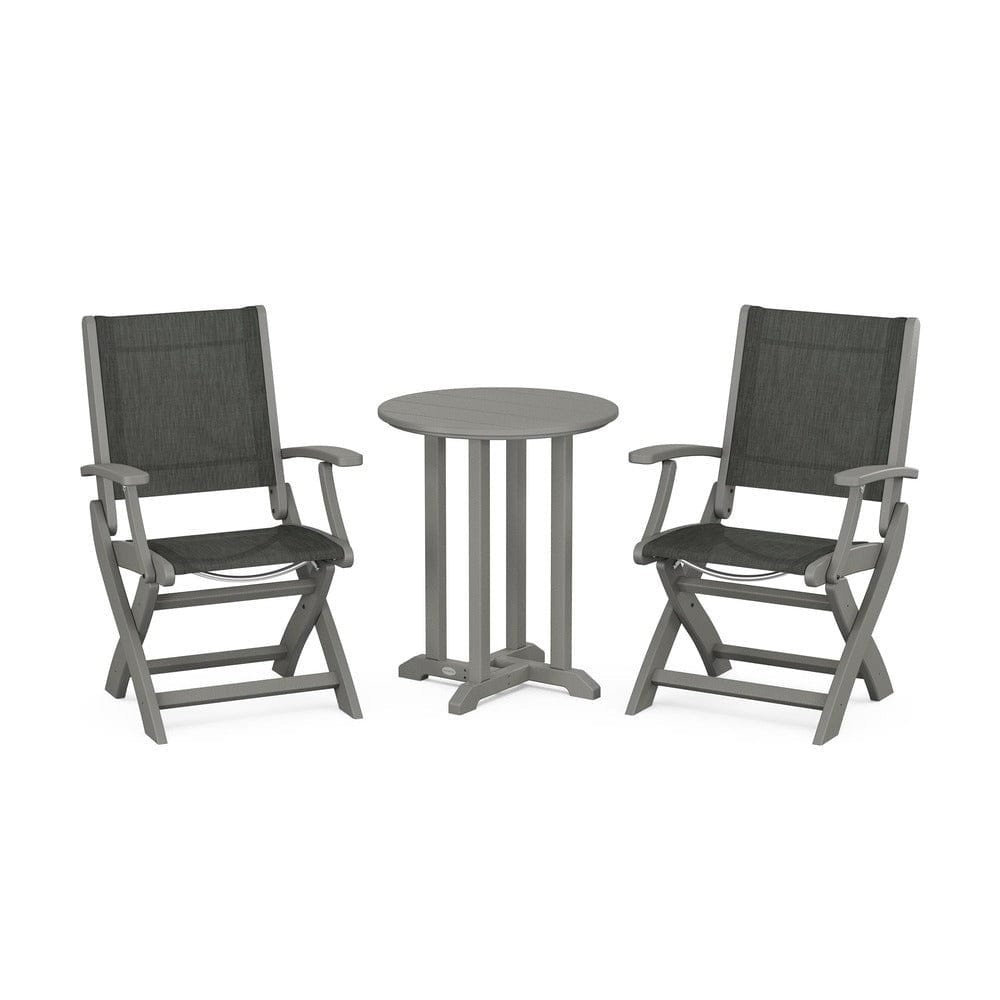 POLYWOOD® Outdoor Furniture Slate Grey / Ember Sling POLYWOOD® - Coastal Folding 3-Piece Round Bistro Dining Set - PWS1295