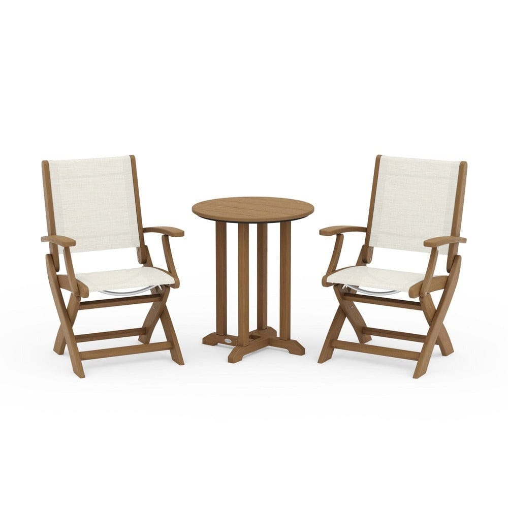 POLYWOOD® Outdoor Furniture Natural / Parchment Sling POLYWOOD® - Coastal Folding 3-Piece Round Bistro Dining Set - PWS1295