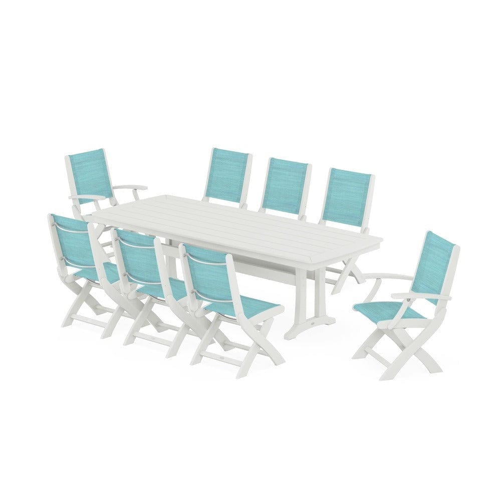 POLYWOOD® Outdoor Furniture POLYWOOD® - Coastal Folding 9-Piece Dining Set with Trestle Legs - PWS1501