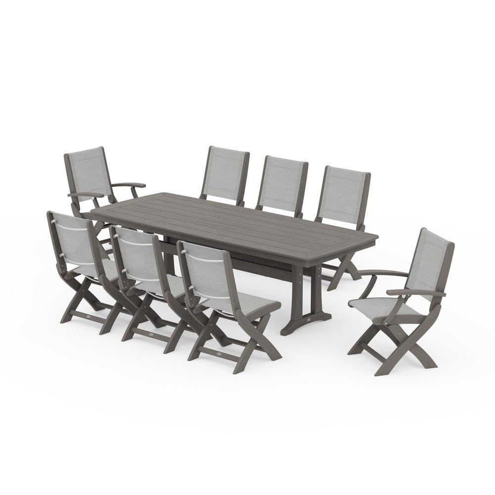 POLYWOOD® Outdoor Furniture POLYWOOD® - Coastal Folding 9-Piece Dining Set with Trestle Legs - PWS1501