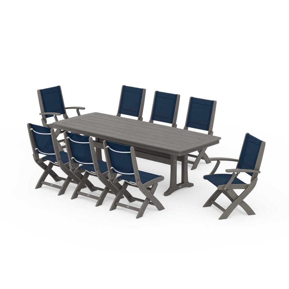 POLYWOOD® Outdoor Furniture POLYWOOD® - Coastal Folding 9-Piece Dining Set with Trestle Legs - PWS1501