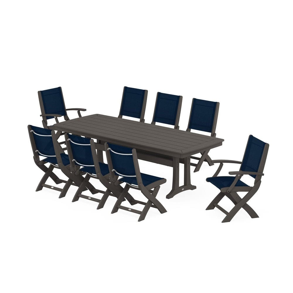 POLYWOOD® - Coastal Folding 9-Piece Dining Set with Trestle Legs - PWS1501 Outdoor Furniture POLYWOOD®