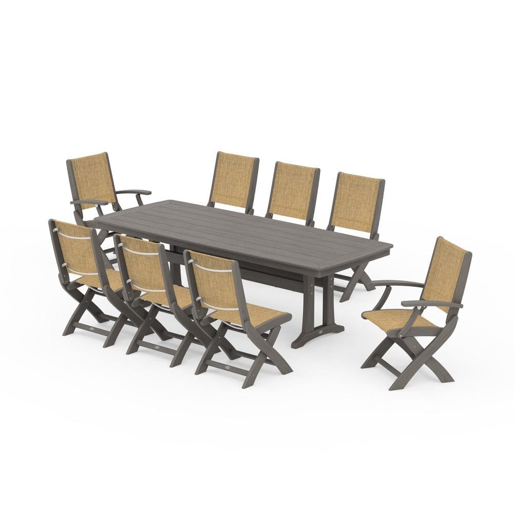 POLYWOOD® Outdoor Furniture POLYWOOD® - Coastal Folding 9-Piece Dining Set with Trestle Legs - PWS1501