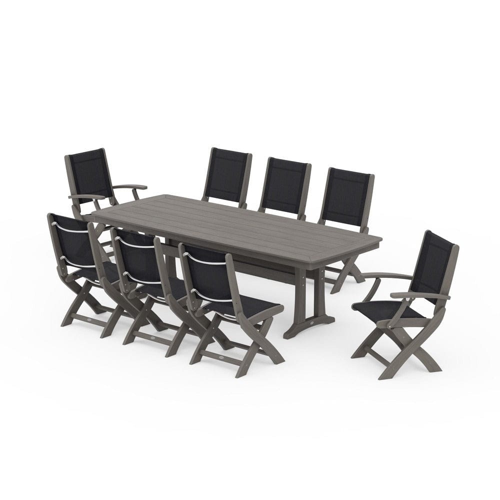 POLYWOOD® Outdoor Furniture POLYWOOD® - Coastal Folding 9-Piece Dining Set with Trestle Legs - PWS1501