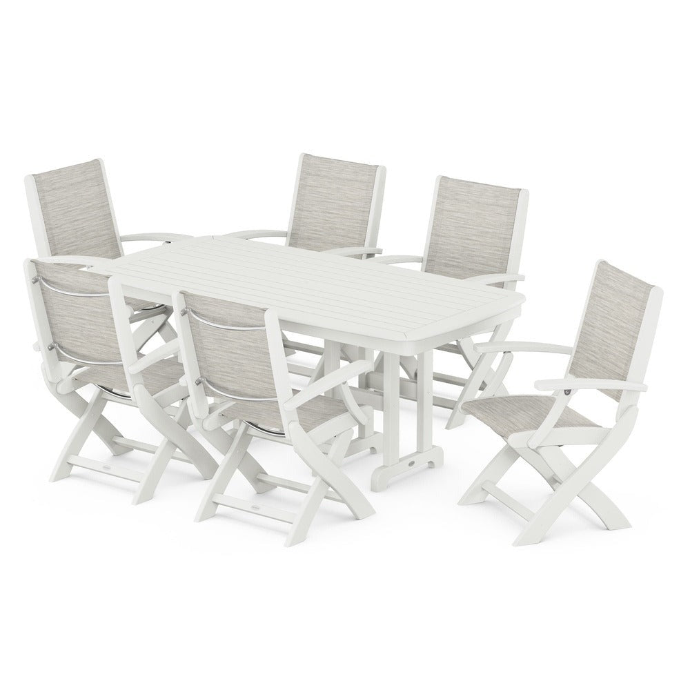 POLYWOOD® Outdoor Furniture POLYWOOD® - Coastal Folding Arm Chair 7-Piece Dining Set - PWS154-1