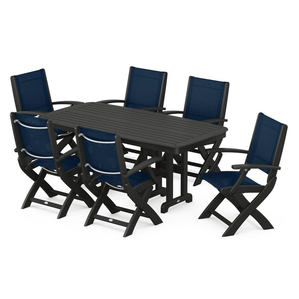 POLYWOOD® - Coastal Folding Arm Chair 7-Piece Dining Set - PWS154-1 Outdoor Furniture POLYWOOD®