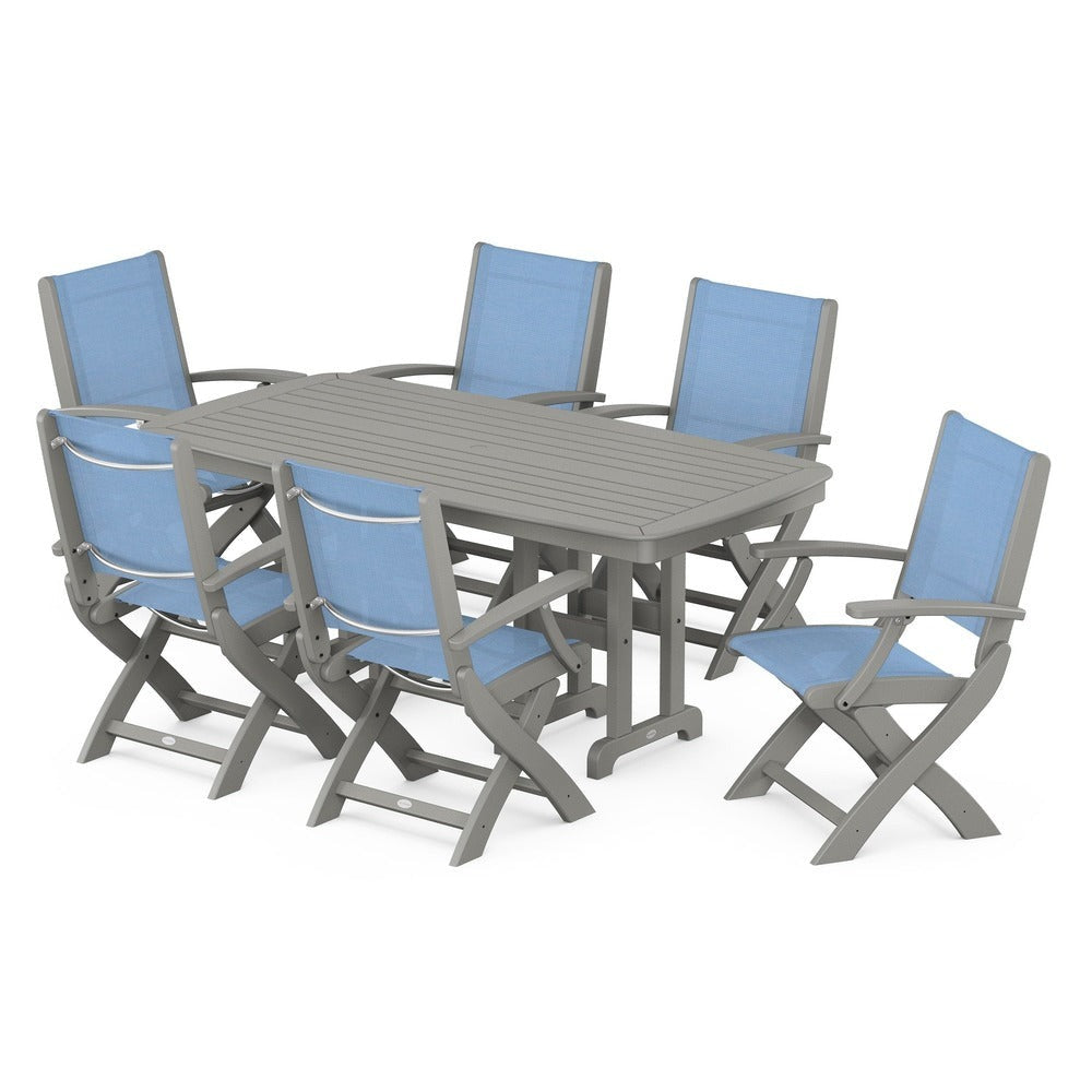 POLYWOOD® - Coastal Folding Arm Chair 7-Piece Dining Set - PWS154-1 Outdoor Furniture POLYWOOD®